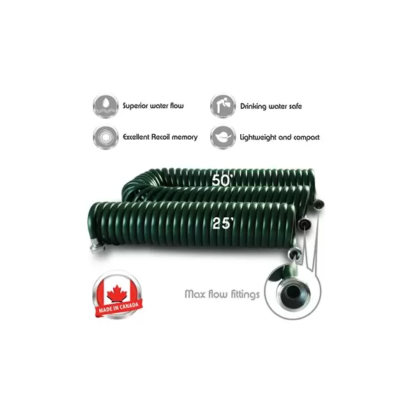 Plastair Springhose Coiled Water Hose 50' Hunter Green