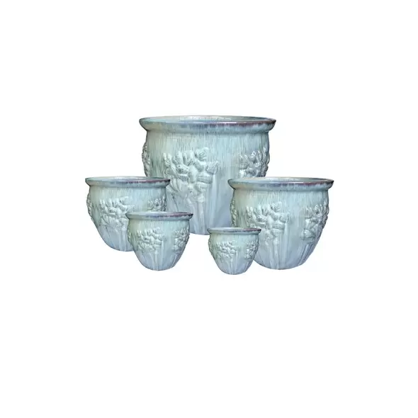 MCarr 5pc Hibiscus Flat Rim Round Planter Desert Blue