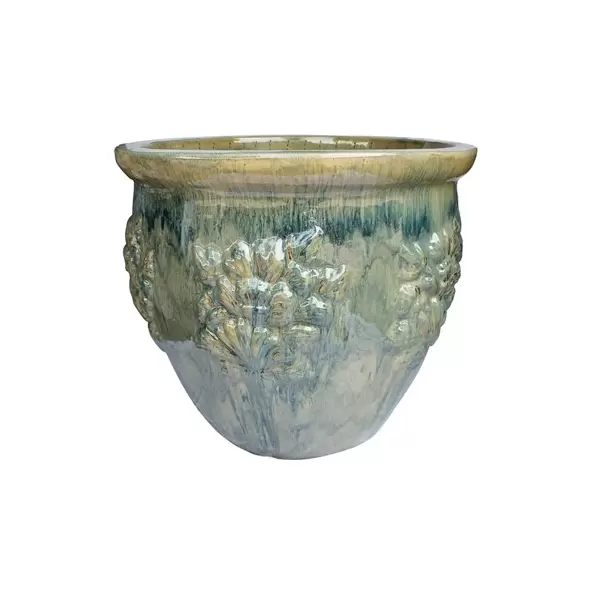 MCarr 5pc Hibiscus Flat Rim Round Planter Navy Cream