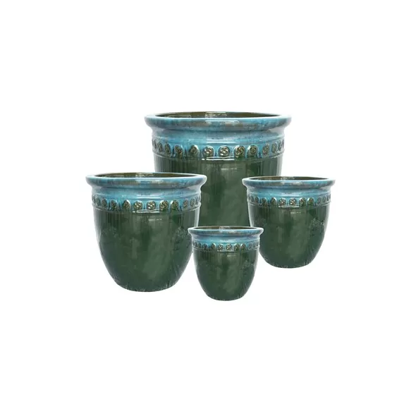 MCarr 16PC Round Pltr Blue Green Glass Green