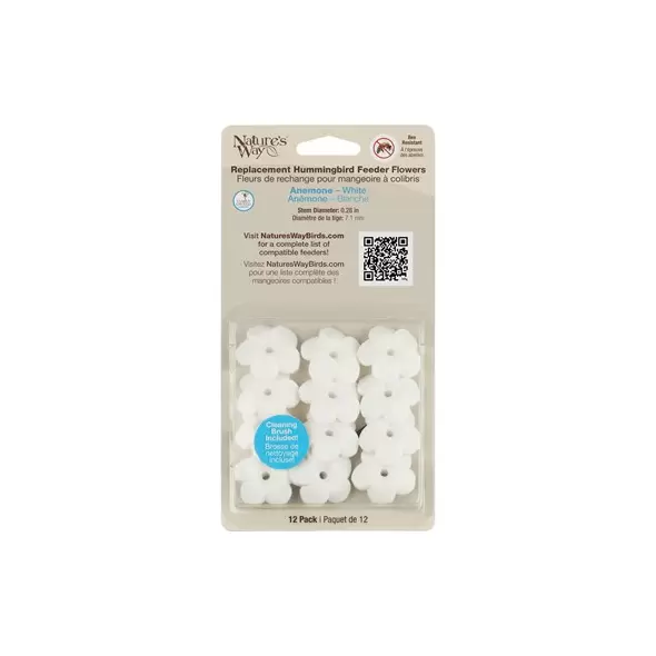 Natures Way Hummingbird Replacement Flowers w/ Cleaning Brush White Anemone