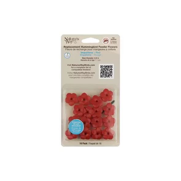 Natures Way Hummingbird Replacement Flowers w/ Cleaning Brush Red Impatiens