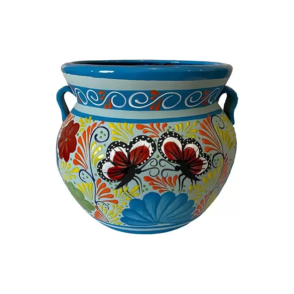 Talavera 10" Bella Especial Michoacana Pot Lite Blue