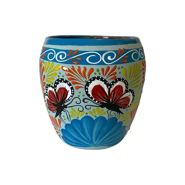 Talavera 12"Hx12"W Bella Especial Ovalo Pot Lite Blue