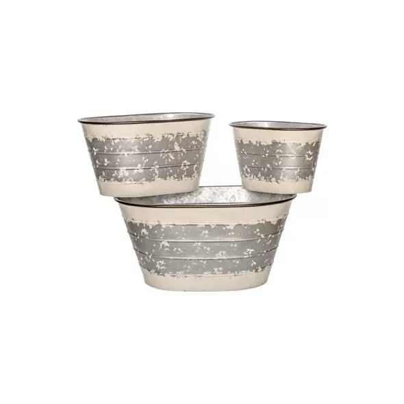 Deer Park Oval Planters Silver/White Set of 3