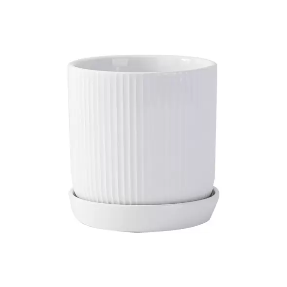 PHG 9"x9.5" Fluted Cylinder Planter Bright White 4/CS