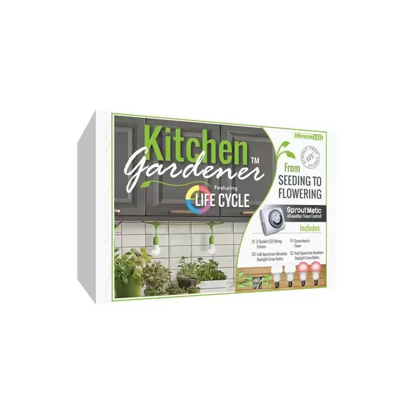 Miracle LED Kitchen Gardener Automatic Grow Kit, 3-Foot Length with 2 Absolute Daylight Full Spectrum Grow Bulbs & Timer