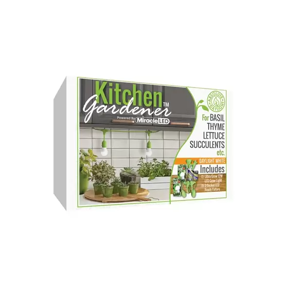 Miracle LED Kitchen Gardener LED Grow Light Kit, 3-Foot Length, with 2 Ultra Grow Lite Full Spectrum Grow Bulbs