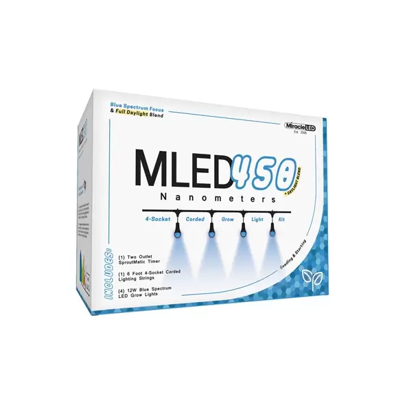 Miracle LED Nanometer 450 LED Grow Light Kit - 4-Socket - 6-Foot - Ultra Grow Lite - Blue Spectrum Grow Bulbs