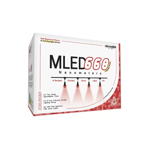Miracle LED Nanometer 660 LED Grow Light Kit - 4-Socket 6-Foot - Uitra Grow Lite - Red Spectrum Grow Bulbs