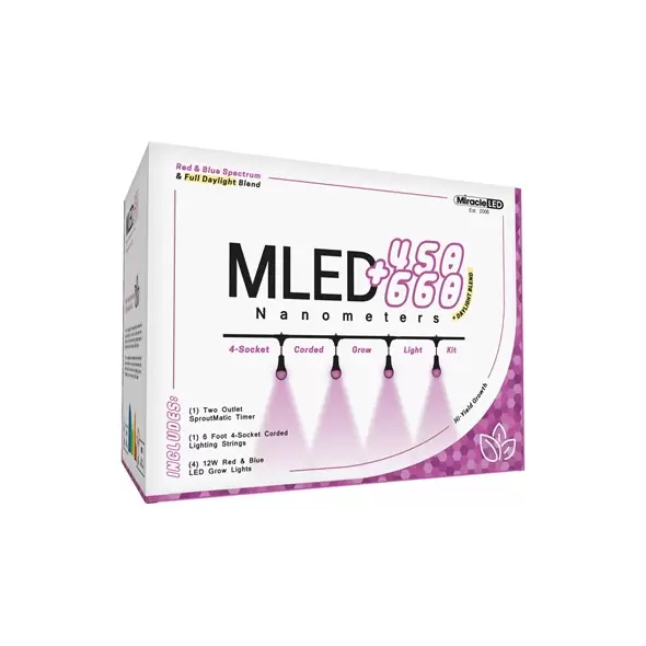 Miracle LED Nanometer 450 + 660 LED Grow Light Kit - 4-Socket 6-Foot - Uitra Grow Lite - Red & Blue Spectrum Grow Bulbs