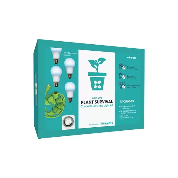 Miracle LED Plant Survival LED Grow Light Kit - 4-Socket - 6-Foot - Absolute Daylight + - Blue Spectrum Grow Bulbs