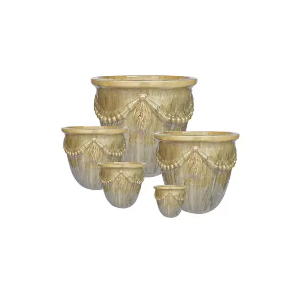 MCarr 5PC Rnd Roman Garland Flat Rim Planter Jungle Rain