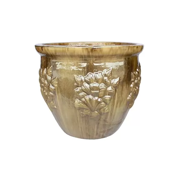 MCarr 5PC Hibiscus Flat Rim Planter Plt Brown Cream