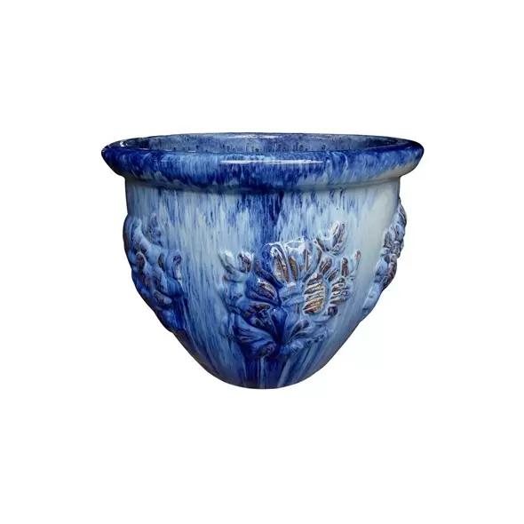 MCarr 5pc Hibiscus Flat Rim Round Planter Falling Blue