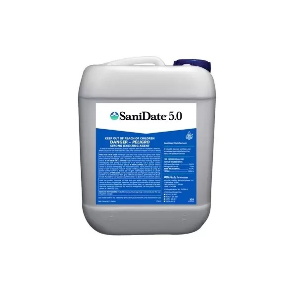 BioSafe SaniDate 5.0 5GL OMRI HAZ ( Hydrogen Peroxide+Peroxyacetic acid )