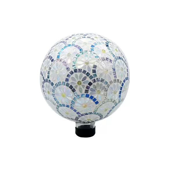 Gardener Select 10" White Inlay Glass Mosaic Garden Globe