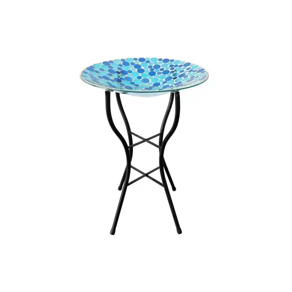 Gardener Select 14" Blue Circle Mosaic Glass Birdbath w/Stand