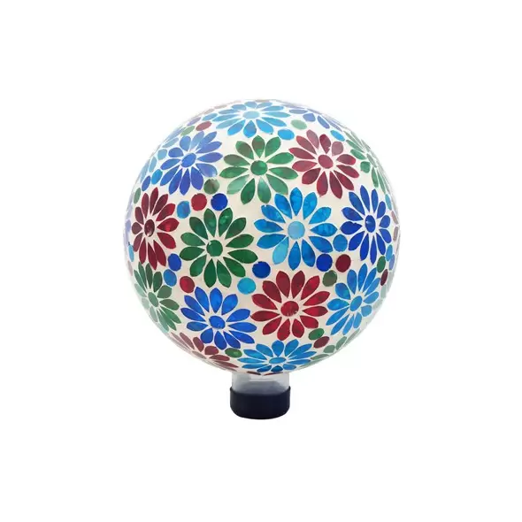 Gardener Select 10" Flower Blue Green Red Collage Glass Mosaic Garden Globe