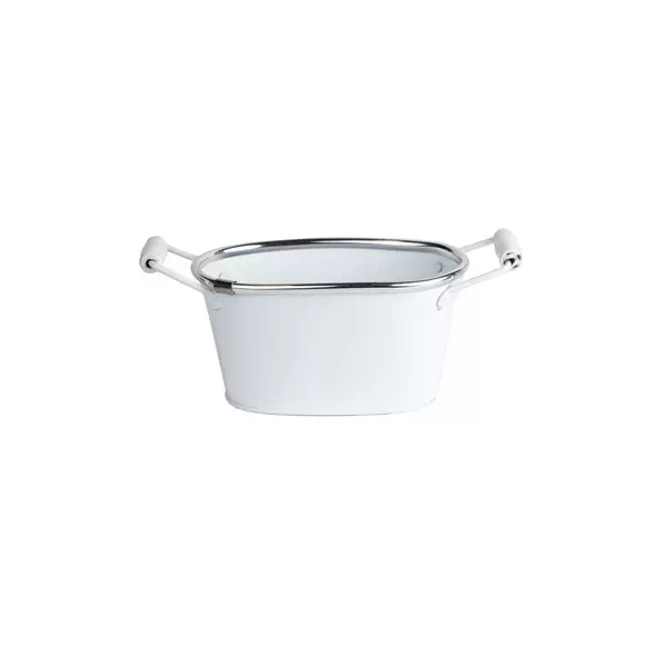 Gardener Select 6" Zinc Oval Planter with Handles White 6.1"x3.5"x3.2"