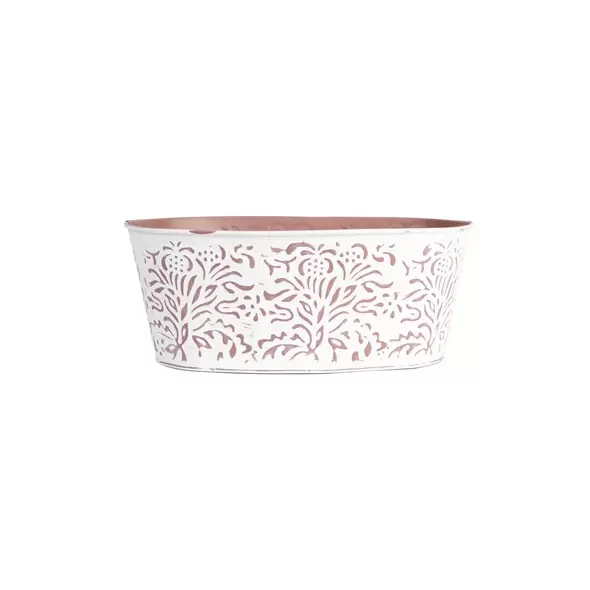 Gardener Select 10" Zinc Oval Planter White with Red Embossed 9.8"x6.3"x3.9"