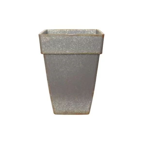 Grower Select 11.00 Euro Square Plastic Pot with False Bottom Painted Galvanized Look 3.7gal 6/CS - 10.8in OD x 12.2in H