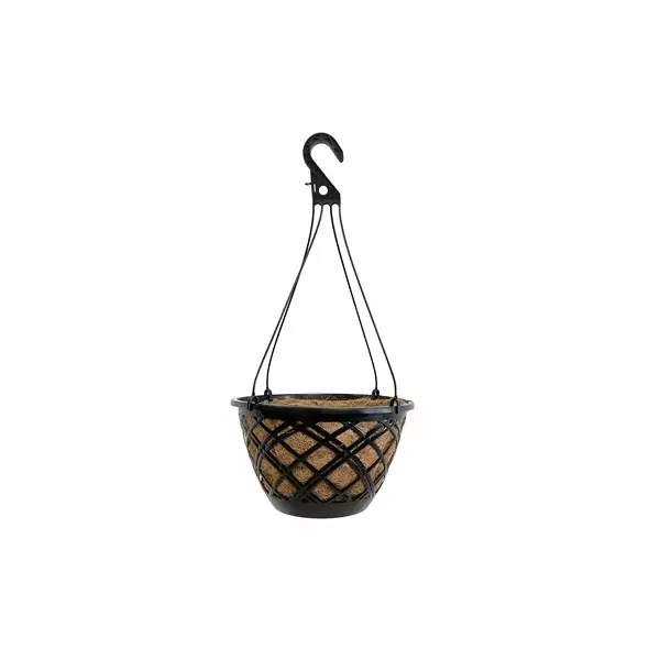 Grower Select 14.00 Cocolined Lattice Hanging Basket With Hanger, Black, 20 per Case, 14in H x 8in H, 3 Gallon