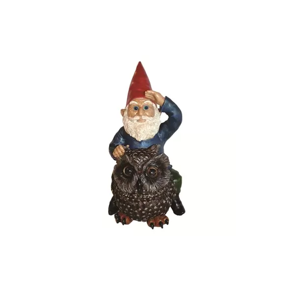 MCarr Gnome On Owl Resin Statue