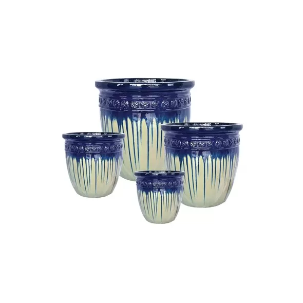MCarr 16PC Round Planter Plt Light Blue Yel Cream