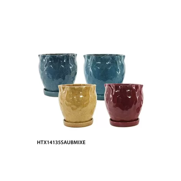 MCarr 8PC Hammered Pot W/Saucer Set Mix Colors