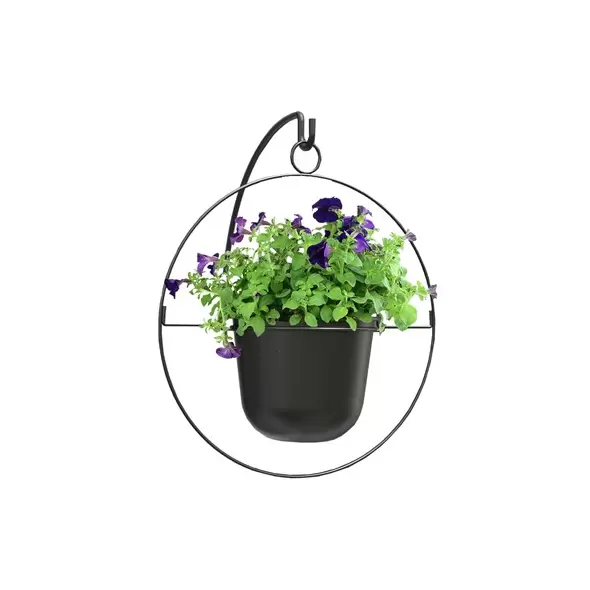 Panacea 17" Modern Farmhouse Round Ring with 9" Hanging Planter Matte Black