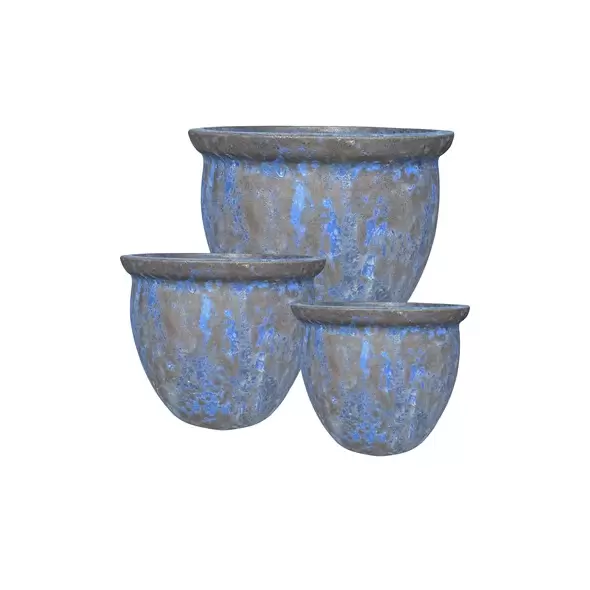 MCarr 3pc Flat Rim Round Planter Pallet Full Volcanic Blue