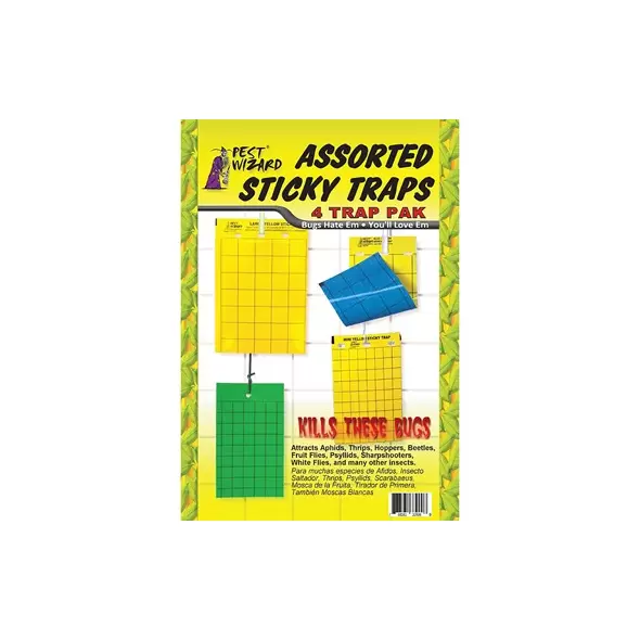 Pest Wizard 4pk Traps Assortment -1ea Blue/Yellow, Green, Mini Yellow & Large Yellow Traps