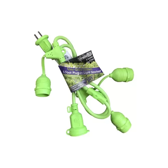 Miracle LED Easy Grow Plug-In Light Sockets, 4-Foot Length, 3 Sockets, Linkable Modular System for Expansion and Growth