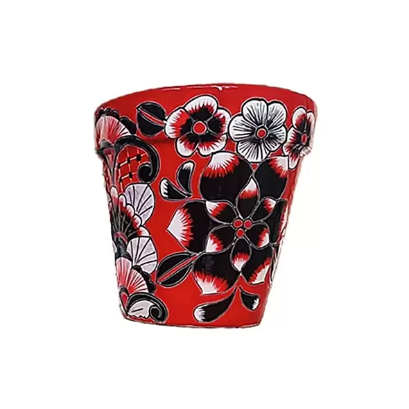 Talavera 4" Flower Pot Black/White/Red