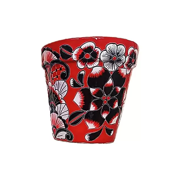 Talavera 6" Flower Pot Black/White/Red
