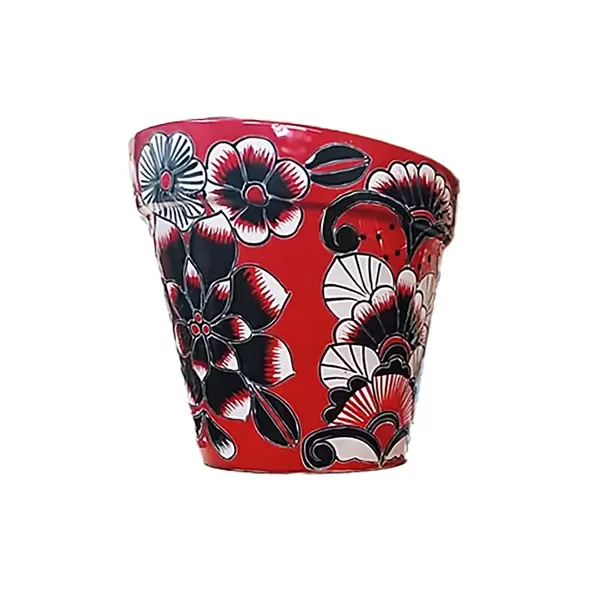 Talavera 10" Flower Pot Black/White/Red
