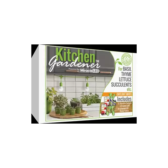 Miracle LED Kitchen Gardener LED Grow Light Kit, 3-Foot Length, with 2 Absolute Daylight Full Spectrum Grow Bulbs