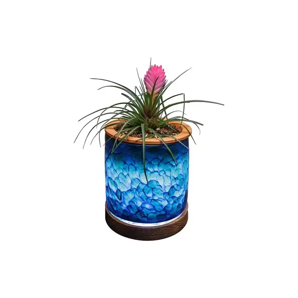 APM 8" Art Glass LED Planter Blue Marble