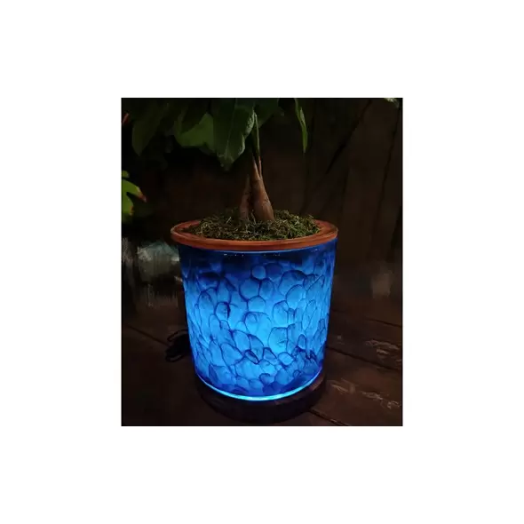 APM 8" Art Glass LED Planter Blue Teal