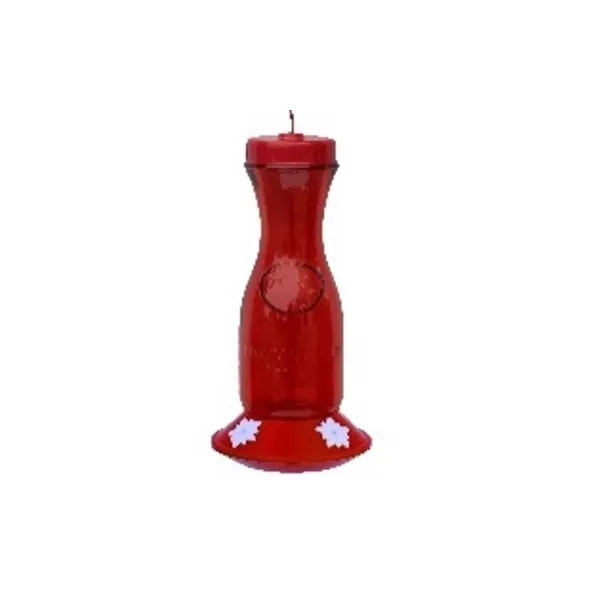 FOF 21oz Red Glass Carafe Hummingbird Feeder with Plastic Base