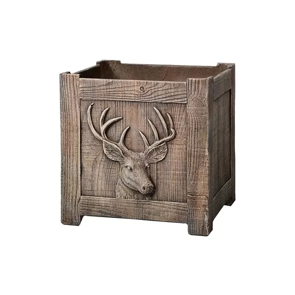 MCarr 3pc Square Deer Planter Set Wood Brown