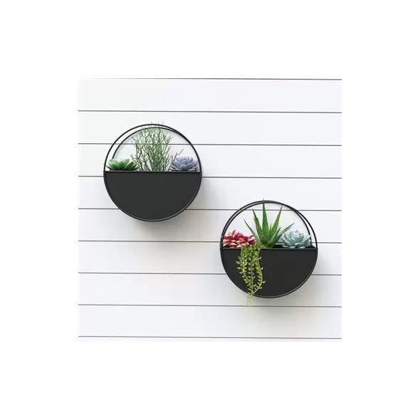 Panacea 14" Modern Farmhouse Round Metal Wall and Table Planter Matte Black