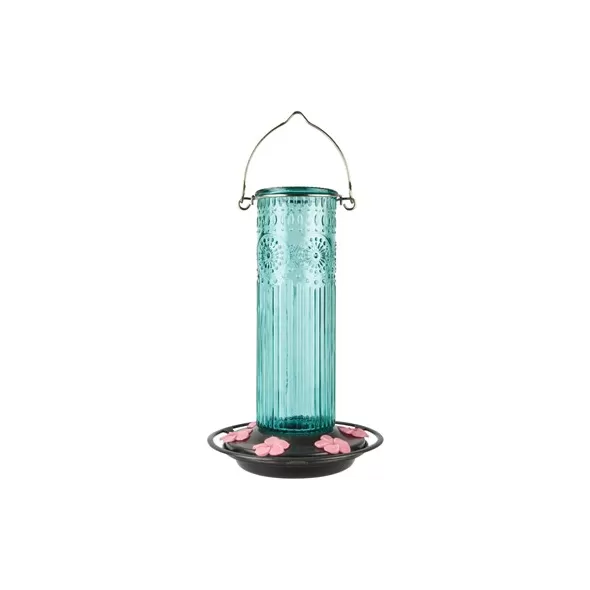 Natures Way 28oz Antique Glass Gravity Hummingbird Feeder Teal