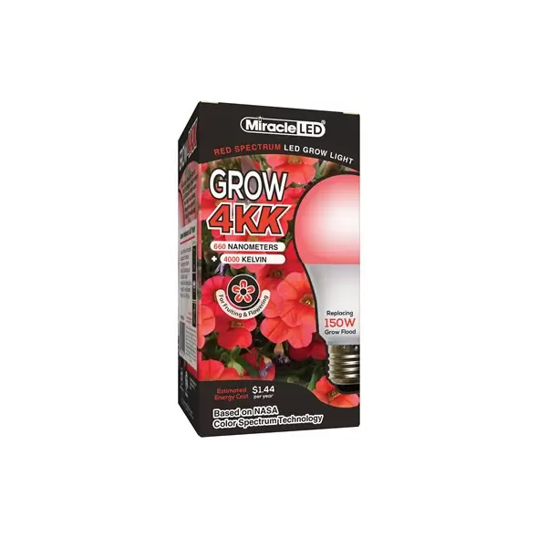 Miracle LED 4KK Grow Light - Red Spectrum LED - Replaces up to 150W - Grow Bulb for Fruiting & Flowering