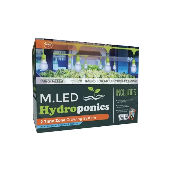 Miracle LED Hydroponics 2-Zone Grow Light Kit - 4-Socket - 6-Foot - Ultra Grow Lite - Blue Spectrum Grow Bulbs