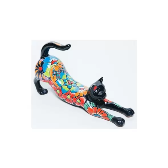 Talavera Cat Stretching Statue