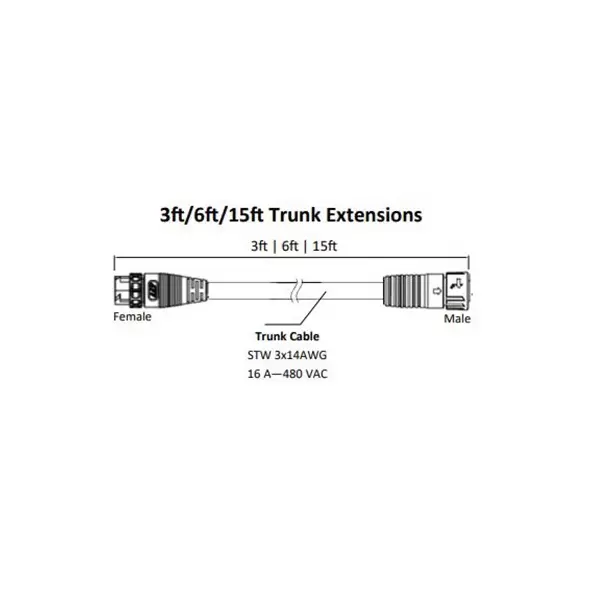 Fluence AC Flex Wiring, 6' ( 1829mm ),Trunk Extension, 16A, M25 Push Lock Connectors 10/CS