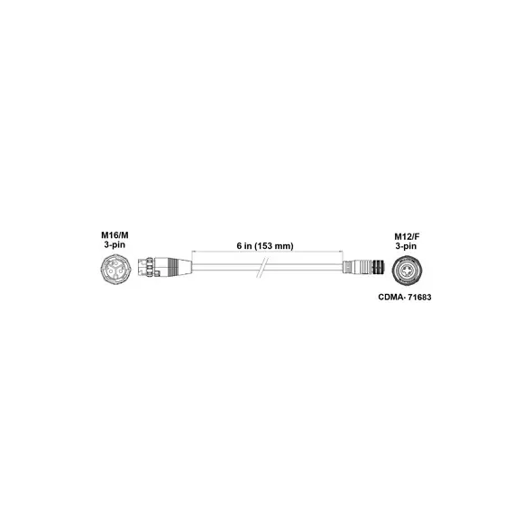 Fluence PSU2 DC Dimming Adapter, 6" ( 152mm ), M12 Threaded Connector on Power Supply to M16 Push Lock Connector on Dimming Cable 10/CS