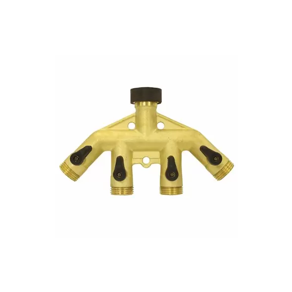 Gilmour Brass Four Way Manifold w/Shut Offs